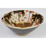 John Maltby (1936-2020) studio pottery pedestal stoneware bowl with orange and brown mottled