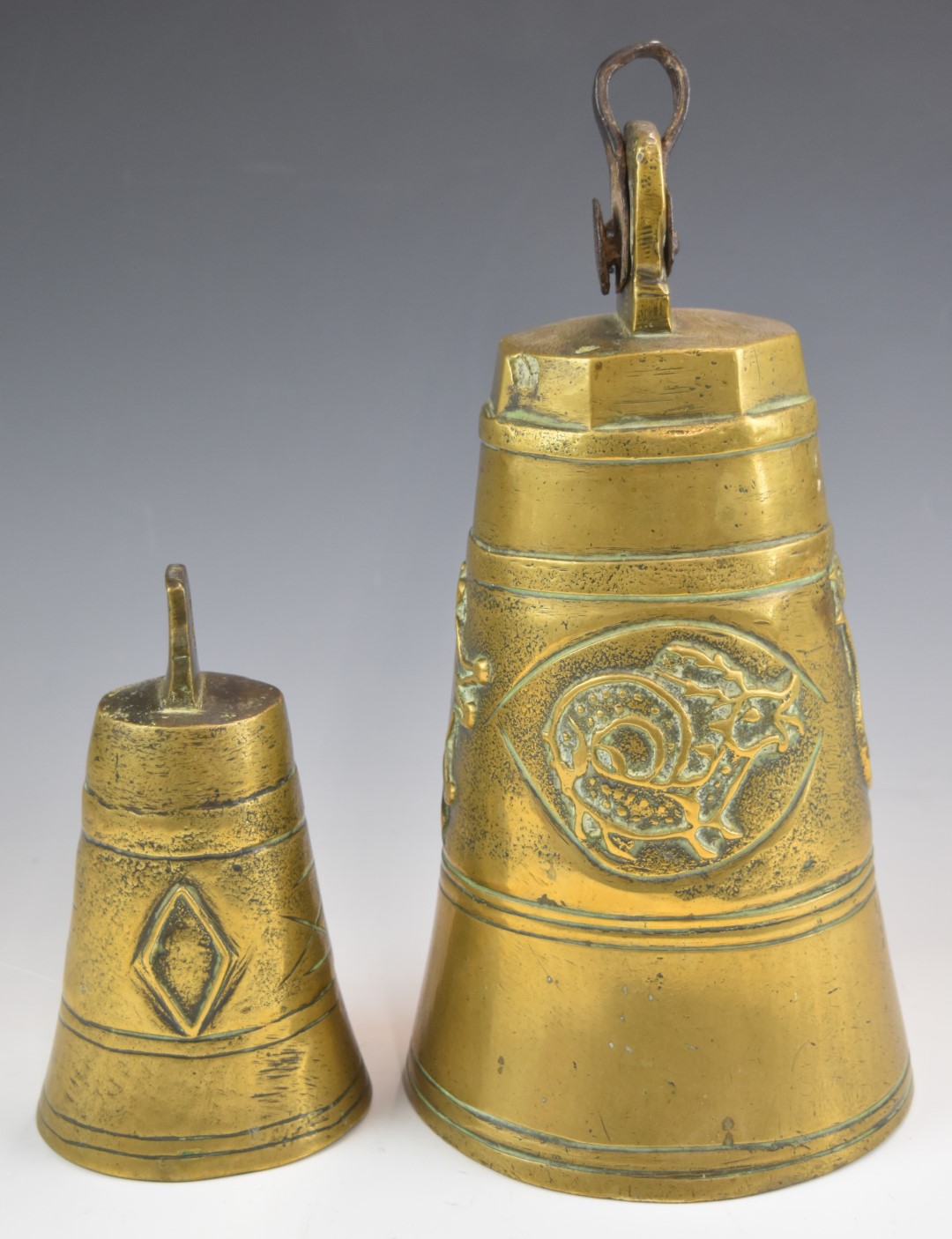 Two 18th / 19thC Chinese / Tibetan brass or bronze bells