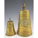 Two 18th / 19thC Chinese / Tibetan brass or bronze bells