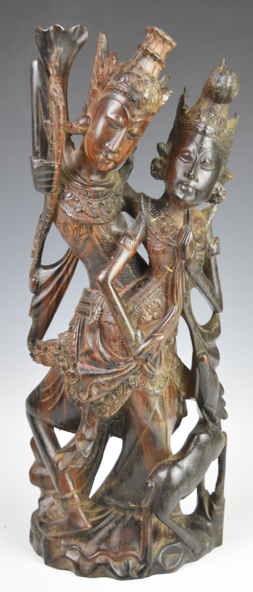 Three Indonesian or similar carved wooden figures, height of tallest 50cm - Image 6 of 7