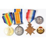 WW1 medal trio comprising 1914/1915 Star, War Medal and Victory Medal named to 1874 Pte W H Warwood,