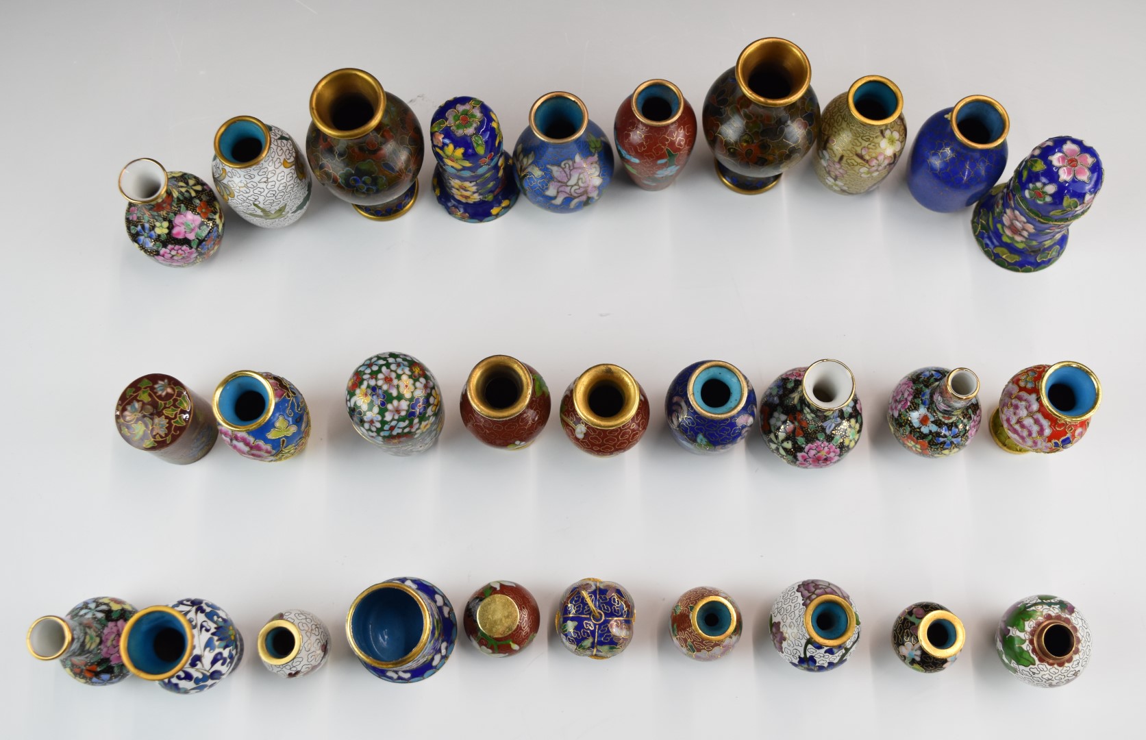 A collection of Chinese cloisonné miniature vases including some pairs, tallest 10cm - Image 2 of 2