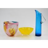 Three pieces of coloured studio glass comprising Will Shakspeare for Shakspeare Glass bowl, Nybro