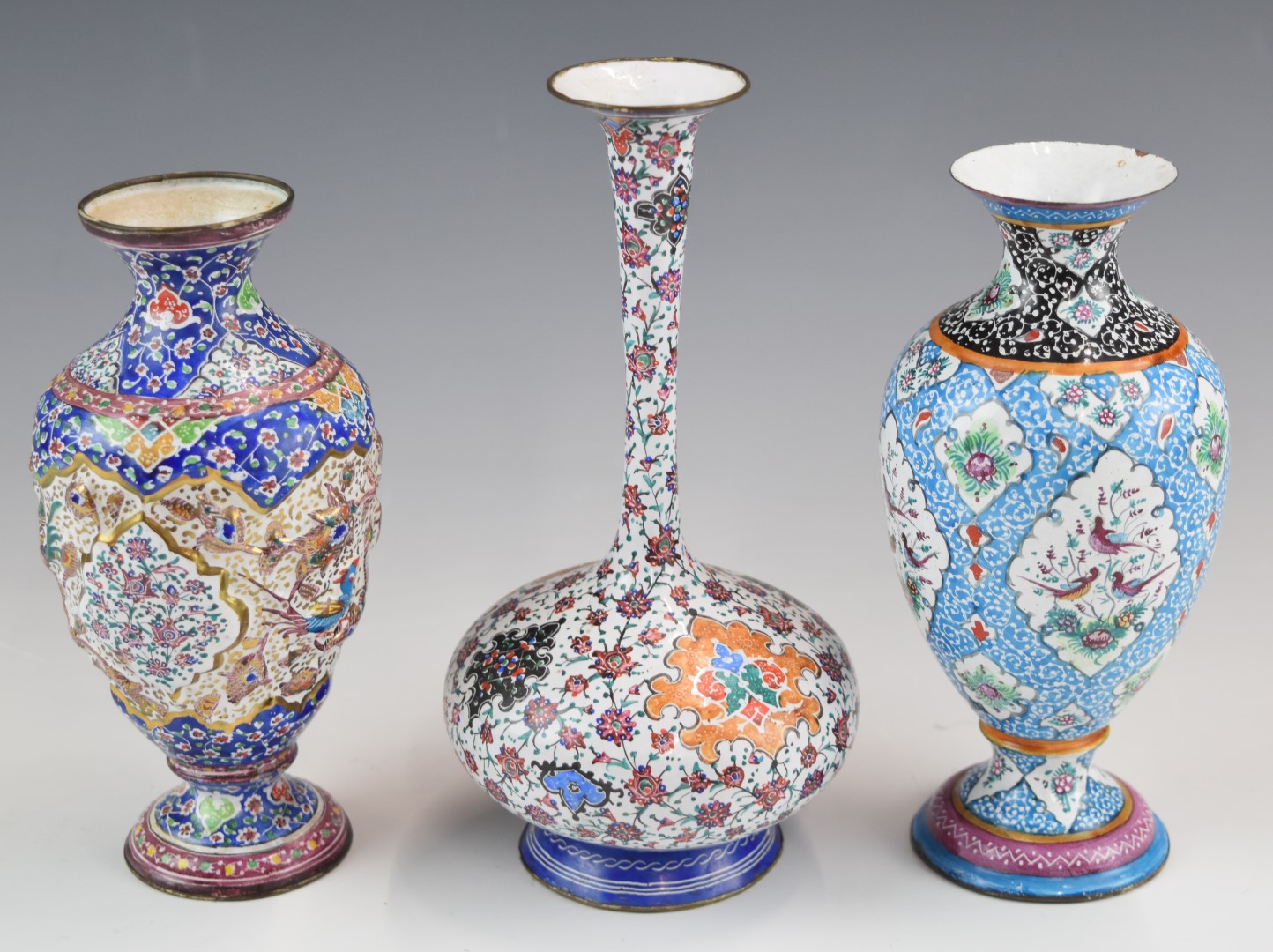 Three Chinese / Indian enamel vases, tallest 17cm - Image 2 of 2