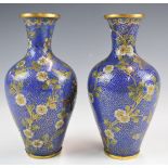 Pair of blue cloisonné vases, height 16cm