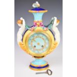 Wedgwood majolica 19thC pedestal figural clock from the mermaid vase modelled by Hugues Protat,