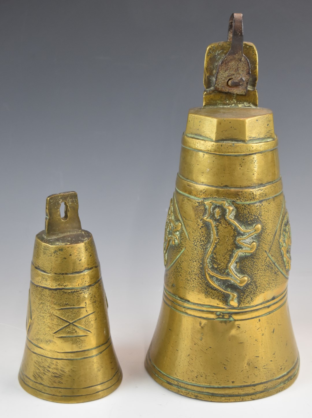 Two 18th / 19thC Chinese / Tibetan brass or bronze bells - Image 2 of 2