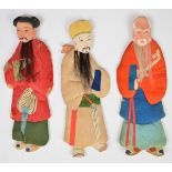 Three Chinese silk on card figures of elders