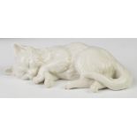 Nymphenburg porcelain figure of a recumbent cat, length 14cm