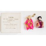 Two miniature 19th / 20thC Chinese dolls in box 'Loo Chinese Things Only prices from 1d to £1000',