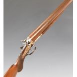 W Coates 12 bore side by side hammer action shotgun with line engraved locks and hammers,