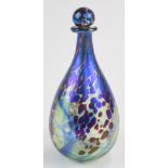 Siddy Langley glass scent bottle with iridescent mottled blue decoration over clear ground,