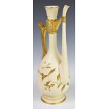 Royal Worcester blush ivory pedestal ewer decorated with flowers, height 36cm