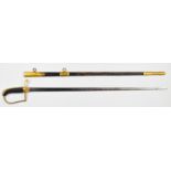 Royal Navy short sword of small proportions with stirrup hilt and 63cm fullered blade, with