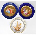 Crown Derby reticulated cabinet plate with fern decoration and two continental Vienna style plates