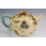 Royal Worcester Aesthetic period teapot and jug with majolica style handle to the teapot, tallest