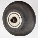 Vintage aeroplane wheel and tyre, possibly ex C47, DC3 or similar tail wheel