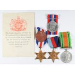 WW2 group of four medals comprising 1939/1945 Star, France and Germany Star, Defence Medal and War