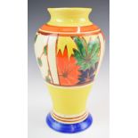 Clarice Cliff for Newport Pottery Bizarre pedestal vase decorated in the Umbrella pattern, height