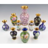 Ten Chinese cloisonné vases including two pairs, tallest 20cm
