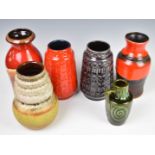 West German pottery six vases including fat lava, tallest 21.5cm