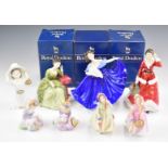 Royal Doulton eight figurines including Winters Day (CC), Elaine, Carolyn etc, tallest 21cm, all