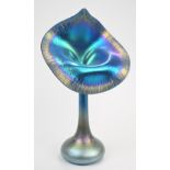Okra iridescent glass pulpit vase, signed to base, 32.5cm tall.