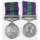 British Army General Service Medal with clasp for Palestine 1945-1948, named to 21002084 Gunner P