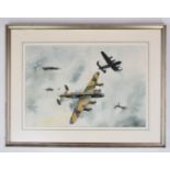 Watercolour painting by Frank Cox entitled 'Lancs', painted as a gift to a fellow flyer Flying