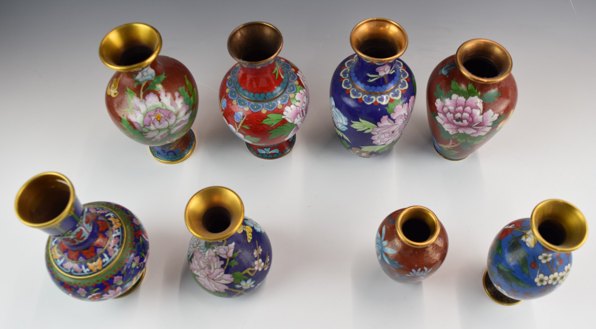 Eight Chinese cloisonné vases, tallest 21cm - Image 2 of 2