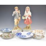 Pair of Royal Ivory porcelain bisque figures, Meissen dish and Chinese plates