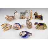 Nine Royal Crown Derby paperweights including walrus, chameleon, zebra, meerkat etc, tallest 13cm