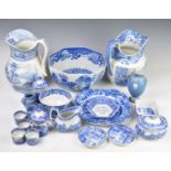 Blue and white ceramics including Wedgwood, Masons and Spode Italian, tallest piece 25cm