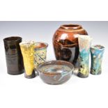 A collection of studio pottery including large vase with indistinct signature, bowl with MB