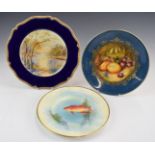 Three cabinet plates including two Royal Worcester examples decorated with Spanish hogfish and