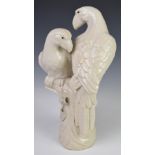 Crackle glazed pottery figure of two parrots in the Chinese style, height 42cm