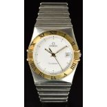 Omega Constellation gentleman's wristwatch with date aperture, luminous hands, white dial, back