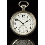 Rolex keyless winding open faced pocket watch with inset subsidiary seconds dial, blued hands, black