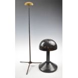 Turned wood ebonised vintage shop display hat stand, height 31cm together with an adjustable wire