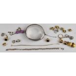 A silver bracelet, silver bangle (Birmingham 1937), 9ct gold bracelet (0.5g), Monet earrings, etc