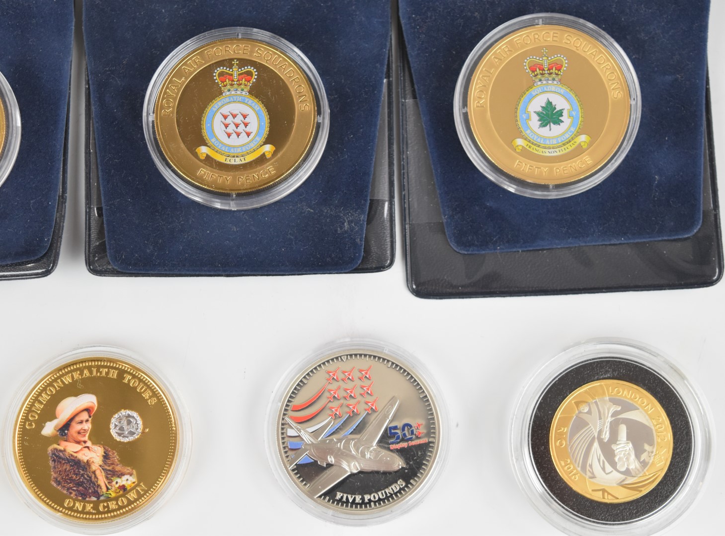 Seven commemorative coins comprising Red Arrows 50th £5, London 2012 to Rio Olympic handover £2, - Image 3 of 3