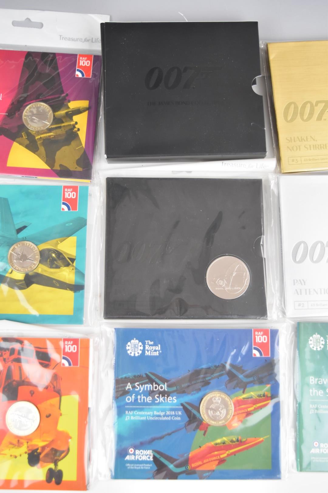 Five Royal Mint RAF commemorative £2 coin presentation packs, together with a set of three 007 James - Image 3 of 4