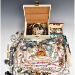 A collection of costume jewellery including beaded necklaces, watches including Monet, Swarovski,