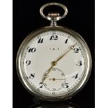 International Watch Company (IWC) silver keyless winding open faced pocket watch with subsidiary