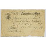 Gloucester Old Bank 1814 provincial Georgian one pound banknote, serial number 1309, for Charles