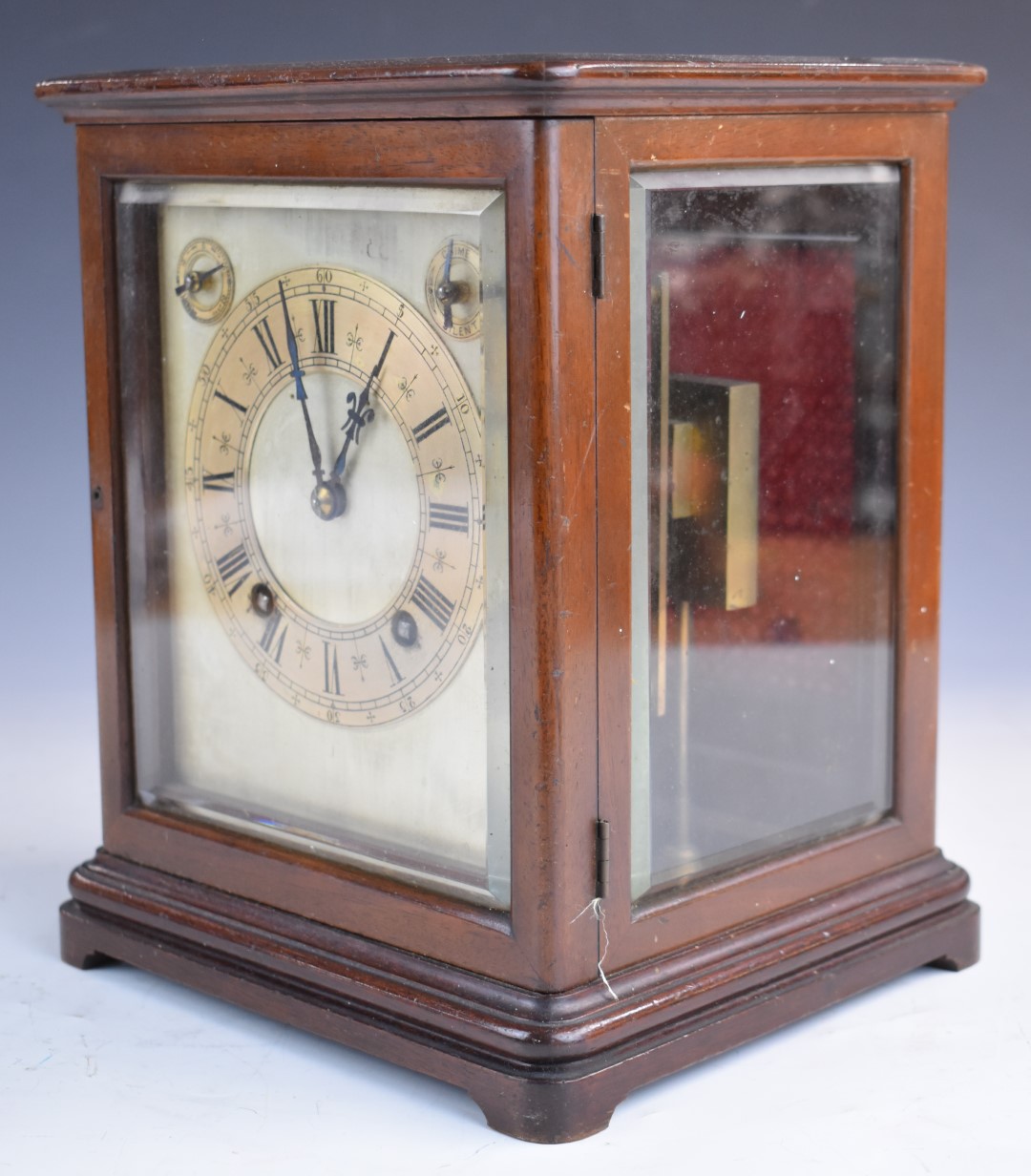 Early 20thC four glass mantel or bracket clock, with bevelled glass, the silvered dial also having - Image 2 of 10