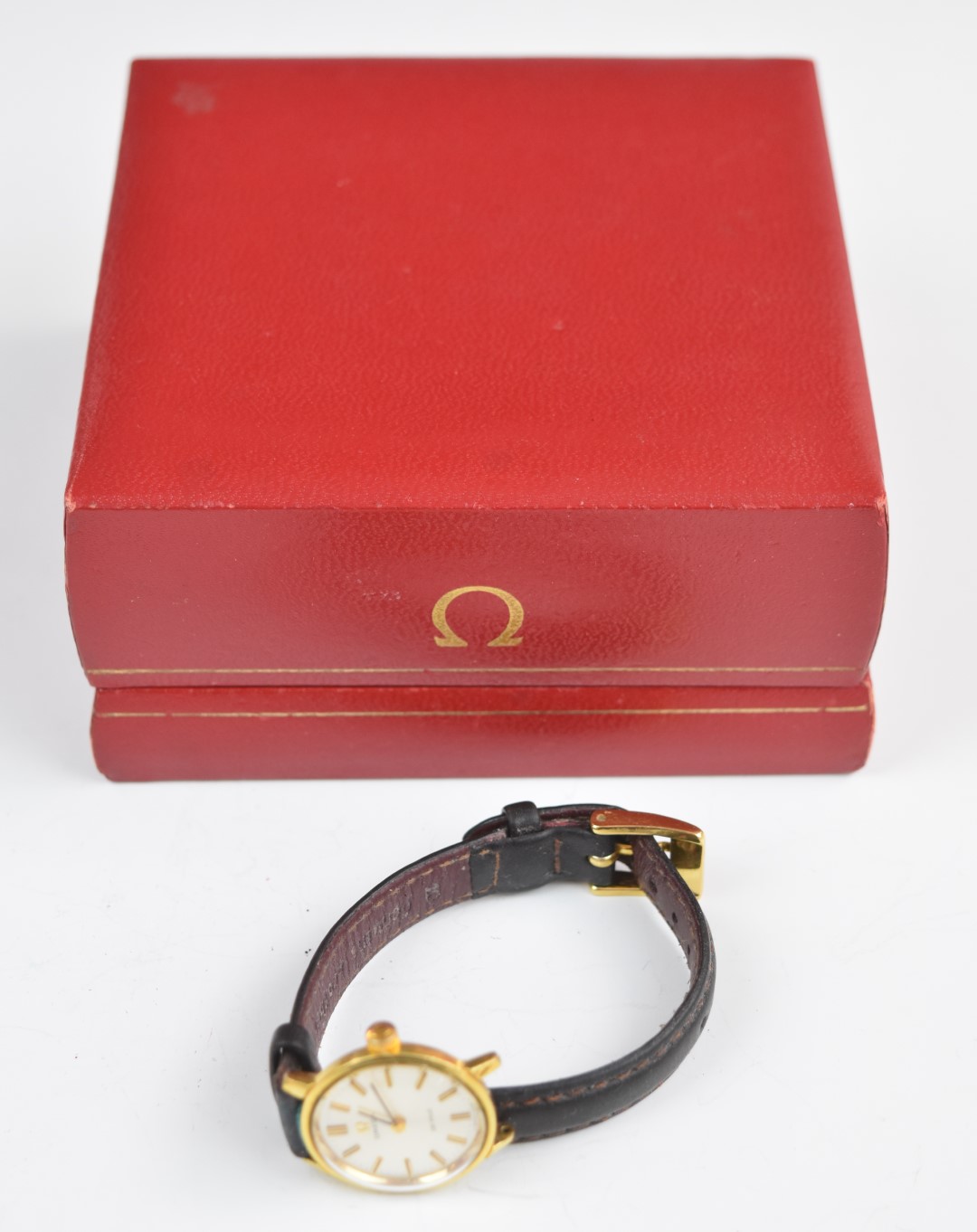 Omega De Ville ladies wristwatch with two-tone hands and hour markers, silver dial, gold plated case - Image 3 of 3