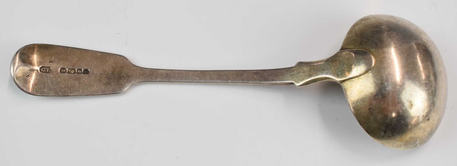 Victorian hallmarked silver fiddle pattern ladle, London 1840, maker Charles Lias, length 18cm, - Image 2 of 3