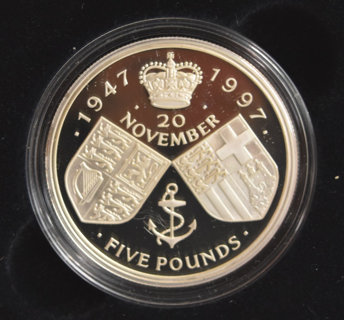 Five Royal Mint silver proof coins comprising a Golden Wedding crown, Prince of Wales 50th - Image 2 of 5