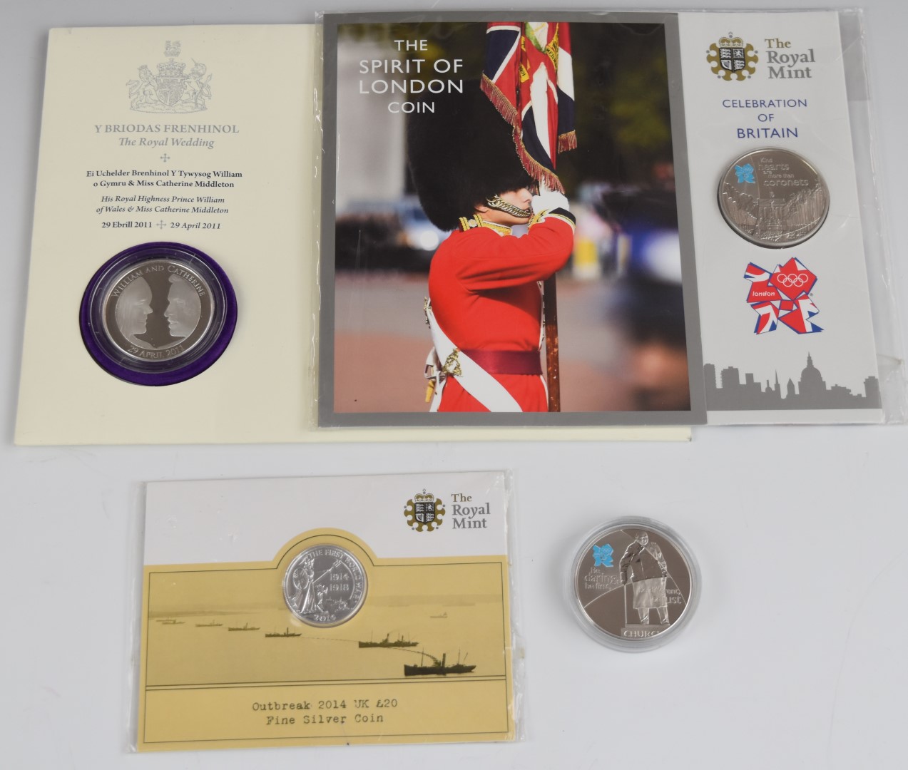 Four modern collectable coins, three £5 examples comprising limited edition (339/500) William and